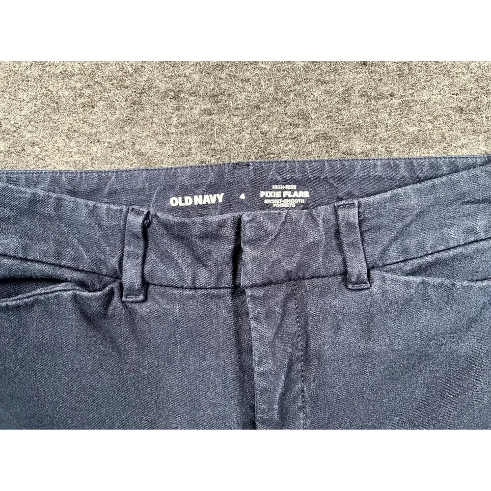Old Navy Pants Women 4 Navy Blue High Rise Secret Smooth Pockets Pixie Flare Leg